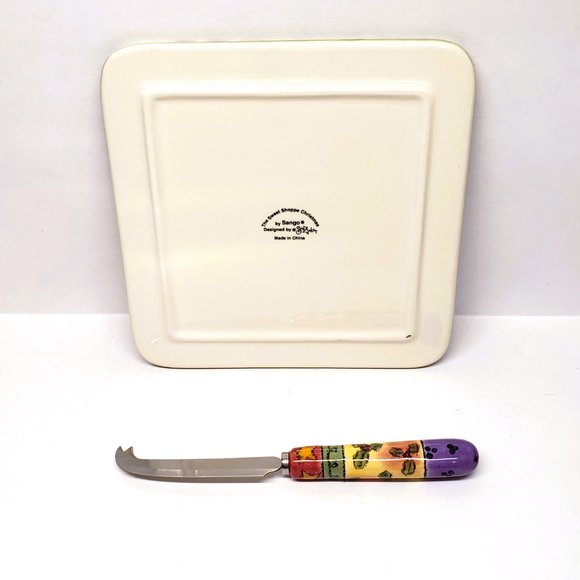 Sango Sweet Shoppe Christmas Cheese Tray Plate Knife Set Sue Zipkin Snowman Box - Picture 4 of 7